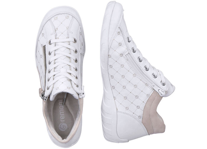 Remonte veterlaarsje van bedrukt en glanzend metallic synthetisch materiaal WIT-POEDERROZE