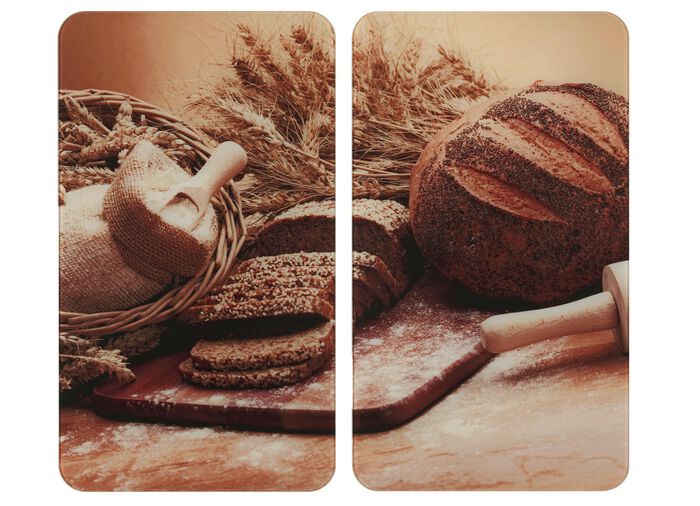 Glazen fornuisafdekplaten, set van 2, broodmotief 