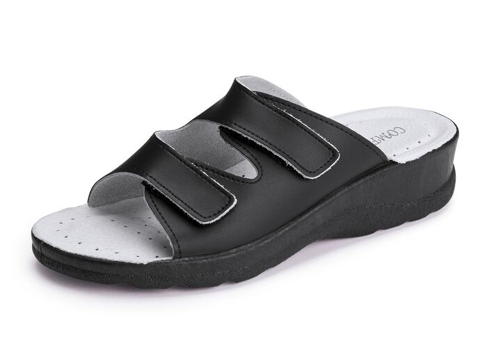 Tweepack klassieke damesmuiltjes, breedte H, met klittenbandsluiting 1x WIT, 1x ZWART