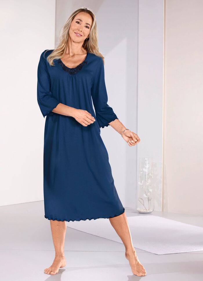 Nachthemd tot op de kuit met tule borduurwerk 