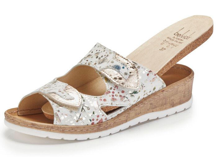 ELENA EDEN, comfortabele damesmuiltjes, breedte H, met uitneembaar voetbed ECRU-MULTICOLOR