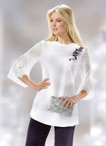 Blouse met transparante watervalkraag WIT