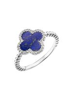 Klaverblad damesring met echte lapis lazuli en synthetische zirkonia 