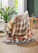 Deken met velours lintrand BEIGE-BRUIN GESTREEPT