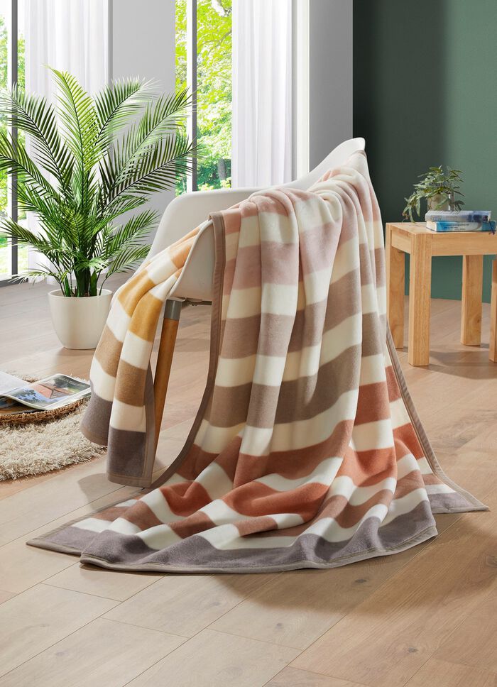 Deken met velours lintrand BEIGE-BRUIN GESTREEPT