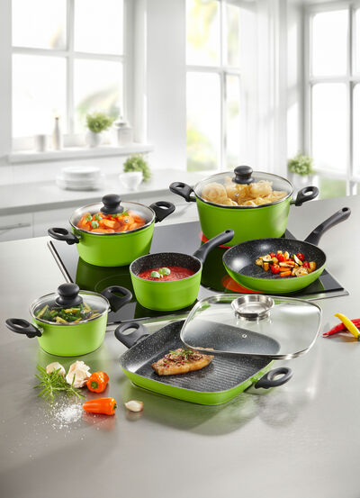 10-delige kookpannenset met extreem harde antiaanbaklaag 