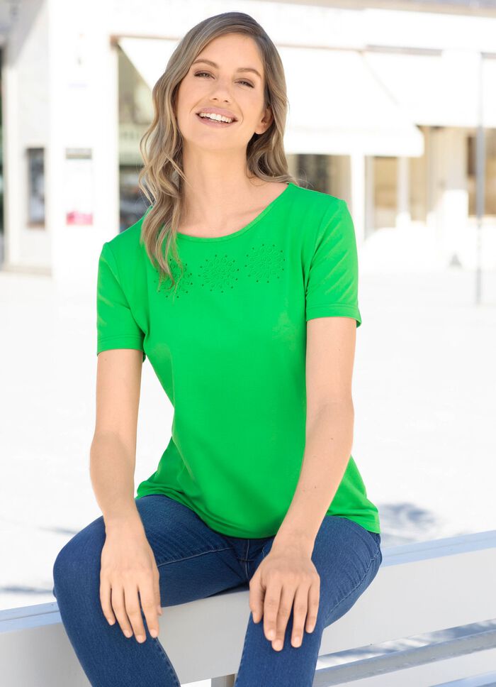 Shirt met mooie borduursels in 2 kleuren GROENTE