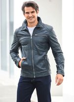 Korte lederen jas met opstaande/liggende kraag 