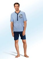 Set van twee shortama&lsquo;s met lange knoopsluiting, in het garen gekleurd streepjesmotief en print 