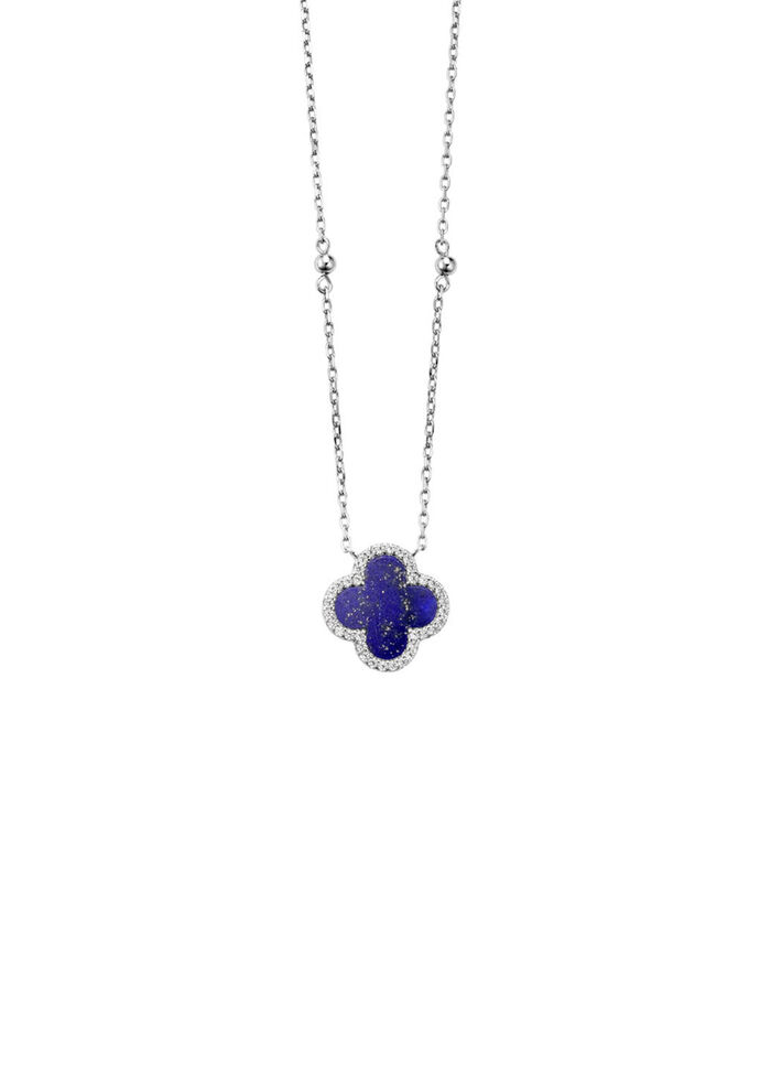 Klaverbladketting met echte lapis lazuli en synthetische zirkonia 