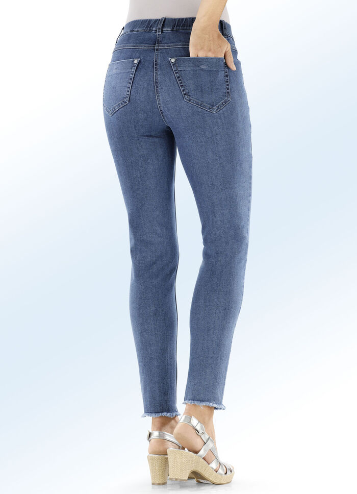 Magic jeans met trendy franjes aan de zoom JEANSBLAUW