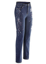 Jeans met handgeschilderde bloemmotieven 