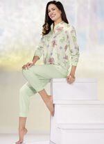 Set van twee pyjama‘s met lange mouwen met knoopsluiting en manchetten ROSÉ/GROEN