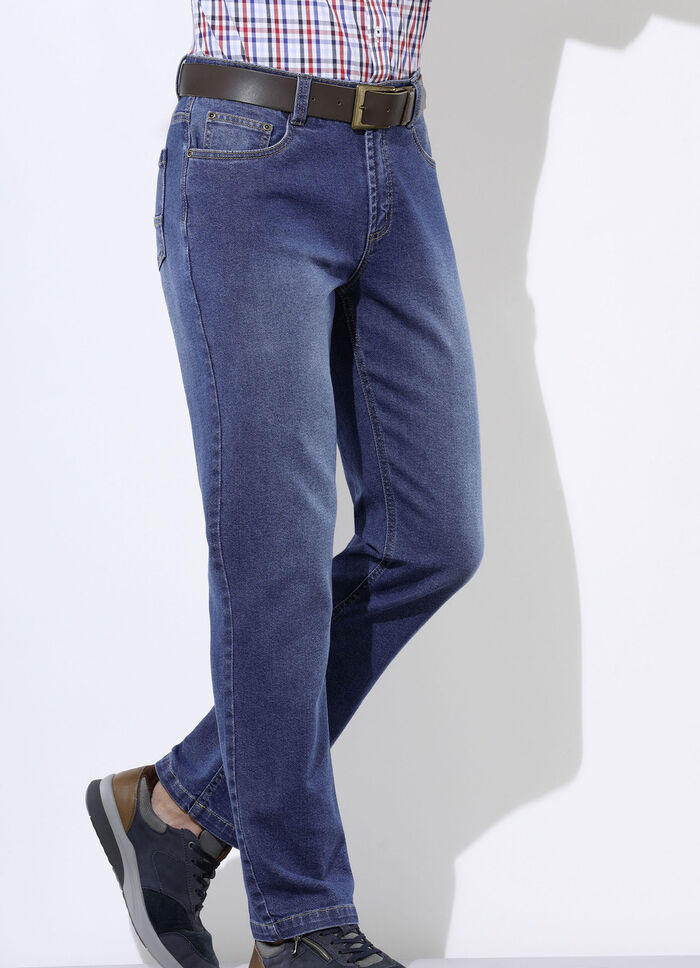 Jeans in 5-pocketvorm in 3 kleuren JEANS BLAUW
