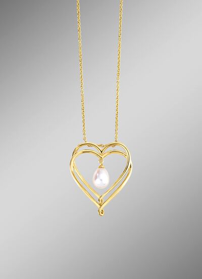 Hartvormige hanger met zoetwaterparel en ankerketting 