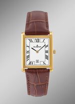 Dugena quartz herenhorloge met roestvrijstalen kast en leren band 