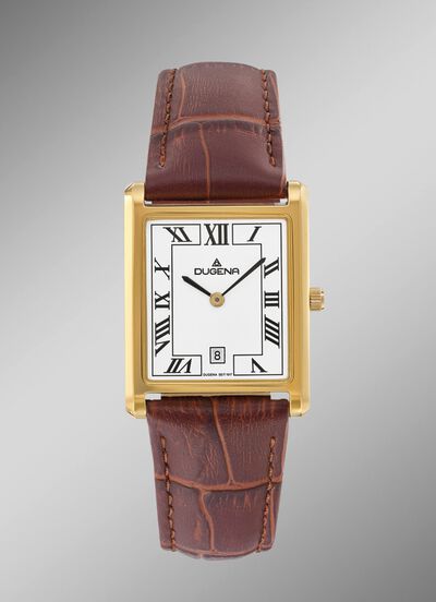 Dugena quartz herenhorloge met roestvrijstalen kast en leren band 