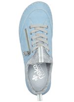 Rieker veterschoen van textiel met bloemenprint en metallic glans LICHTBLAUWGRIJS