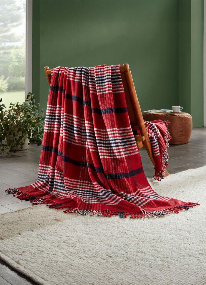 Deken met ruitmotief en franjes 