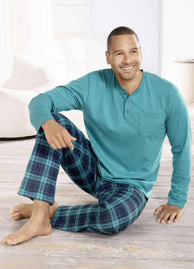 Pyjama met knoopsluiting en open randen 