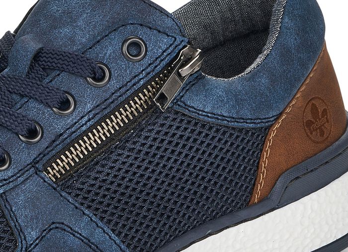 Rieker, comfortabele herensneakers, breedte H, met uitneembaar voetbed BLAUW-BRUIN