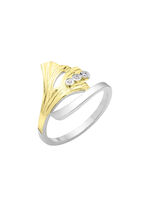 Damesring ginkgoblad in bicolor met synthetische zirkonia 
