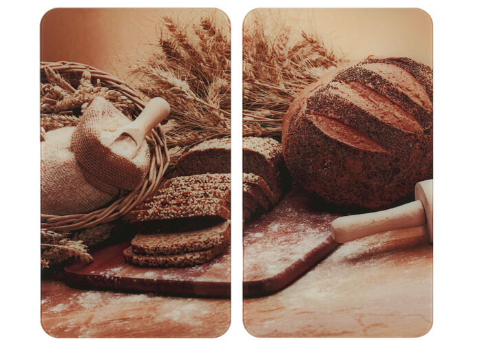 Glazen fornuisafdekplaten, set van 2, broodmotief 