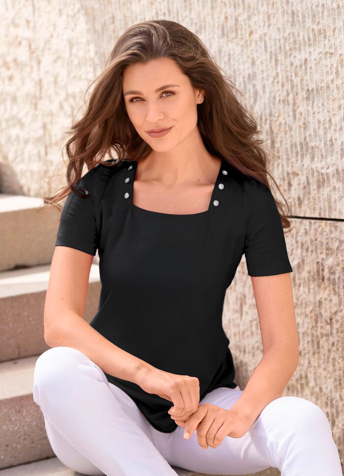 Shirt met decoratieve knopen in 2 kleuren ZWART