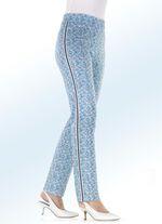 Broek met een opvallend bloemmotief en een effectieve decoratieve band BLAUW-WIT