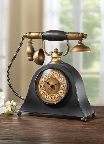 Metalen tafelklok telefoon 