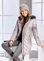 Korte mantel met afneembare kunstbont kraag CAPPUCCINO