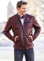 Korte leren jas met sierstiksel 