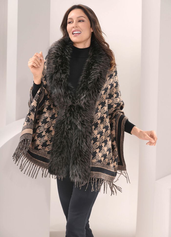 Poncho met trendy pied-de-poulemotief 