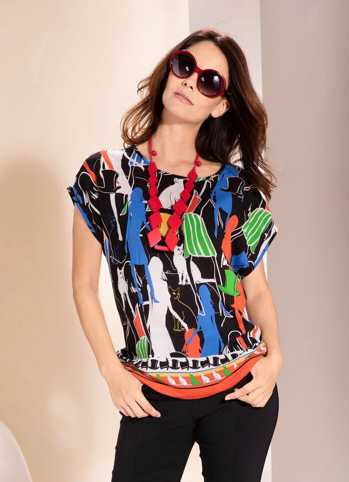 Kleurrijke tuniek met kattenmotief 