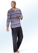 Set van twee pyjama's met V-hals, streepmotief en borstzakje 