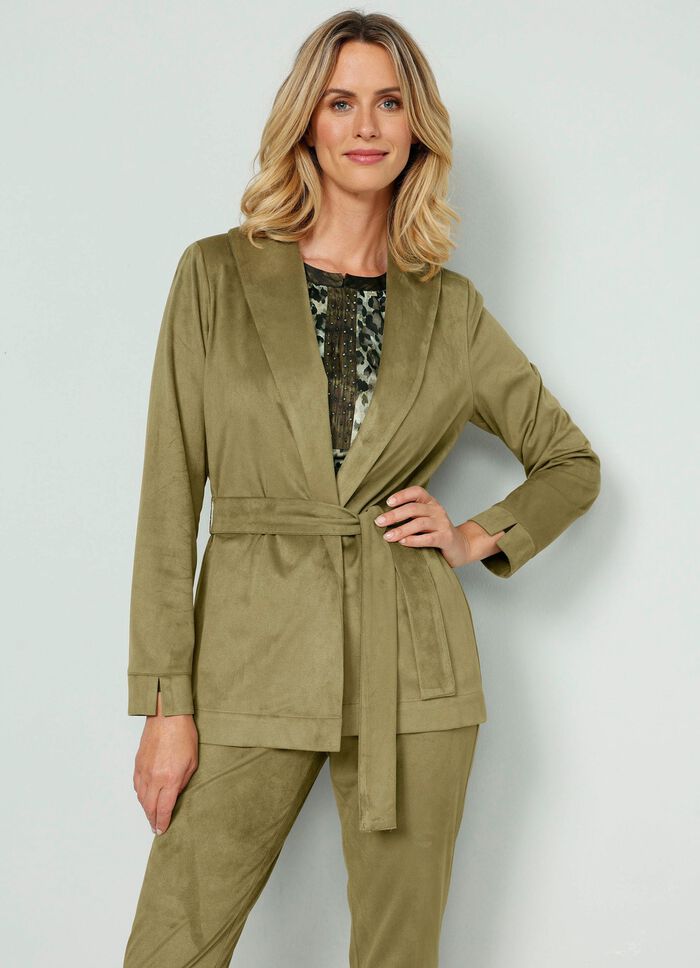 Lange blazer met sjaalkraag 