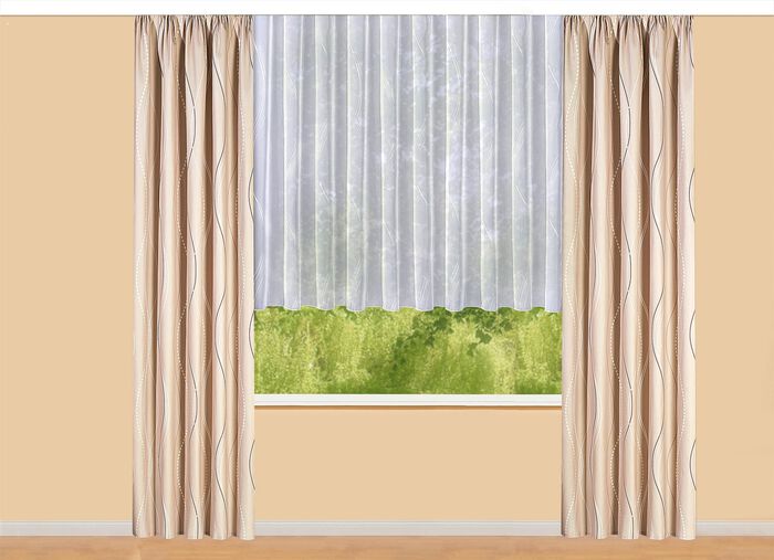 Overgordijn met golfdesign en universele railtape BEIGE