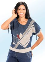 Trui met linnen JEANSBLAUWE ZANDSTEENTJES