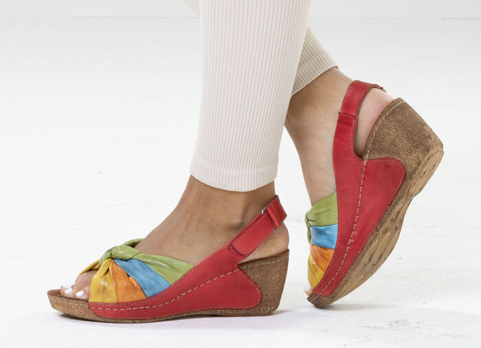 Gemini, trendy damessandalen, breedte G, met verstelbare klittenbandsluiting ROT-BUNT