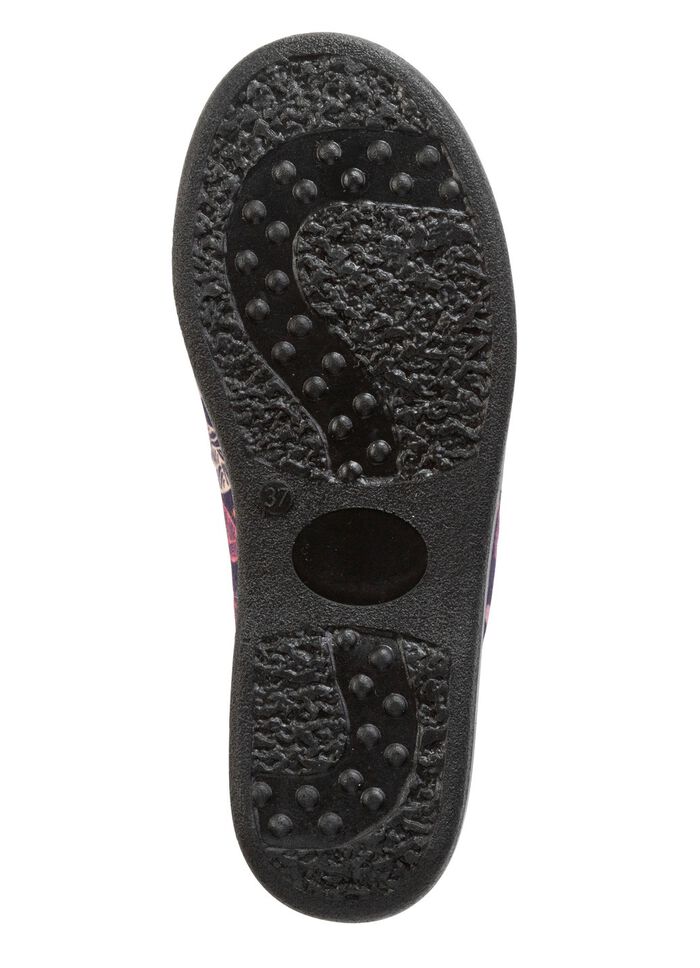 Set van twee gevoerde damespantoffels, breedte H, met textielprint 1X BORDEAUXROOD, 1X MARINEBLAUW