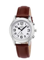 Radiogestuurd dameshorloge met leren band en spreektijdaanduiding 