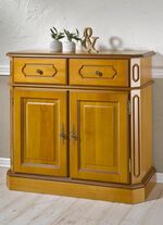 Deels massieve ladekast, 2 deuren, met metalen handgrepen 