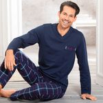 Pyjama van Comte met V-hals en geweven flanellen broek 