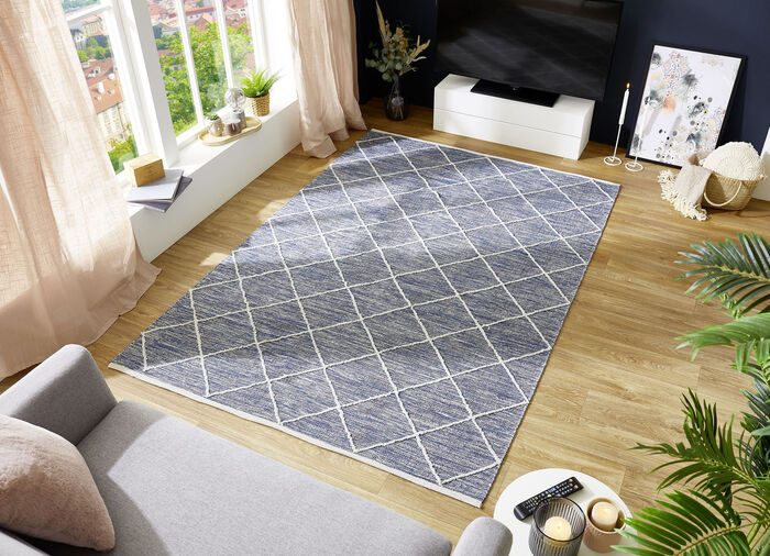 Moderne tapijten en karpetten van 100% katoen BLAU