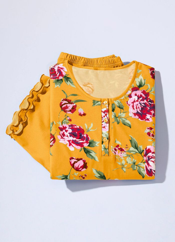 Set van twee pyjama's met gebogen manchetten en knoopsluiting 