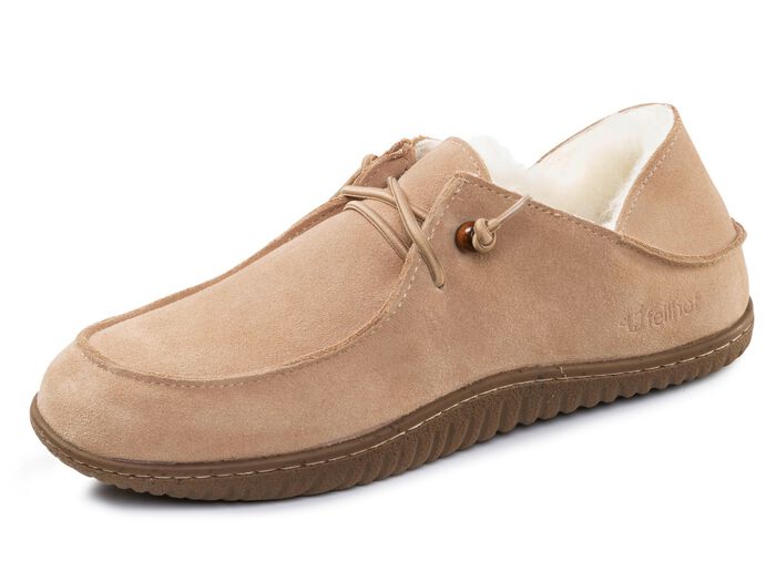 Gevoerde herenpantoffels, winterschoenen, met lamsvacht BEIGE