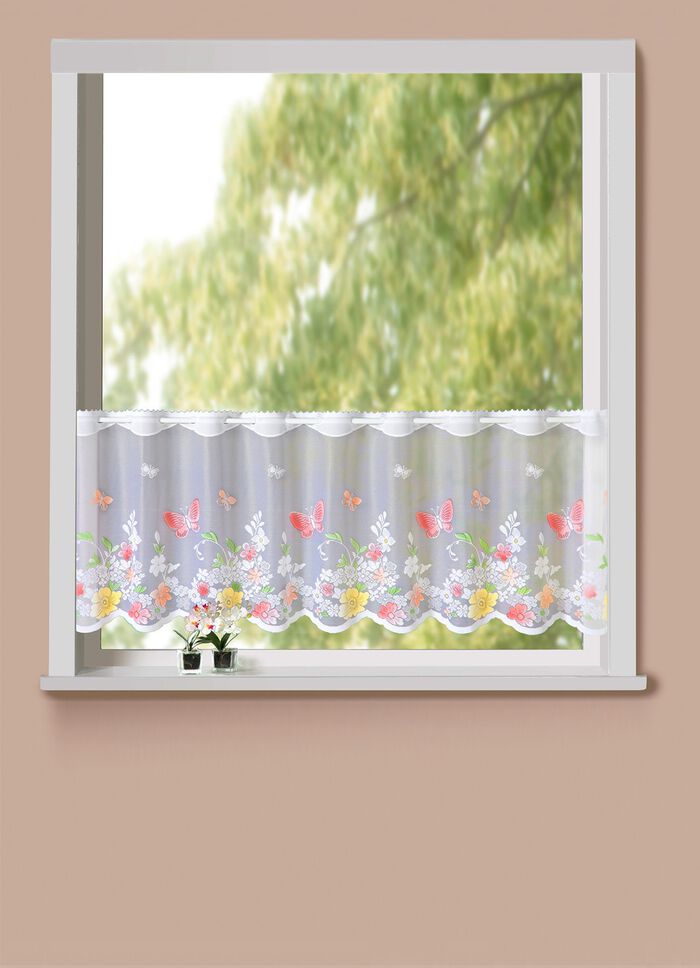 Kort glasgordijn met handgekleurd jacquard 