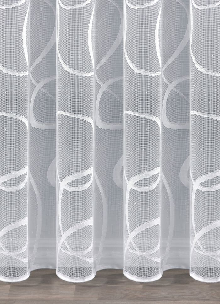 Lichte, transparante vitrage met universele railband 