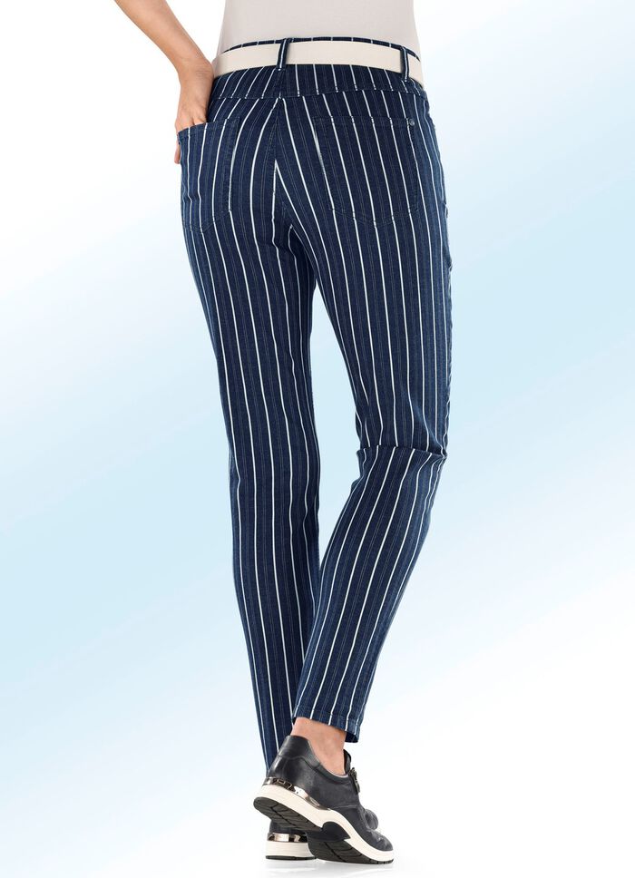 Jeans met opvallend gestreept dessin 