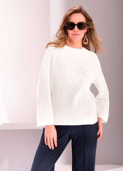 Trui met bloemenborduursel 